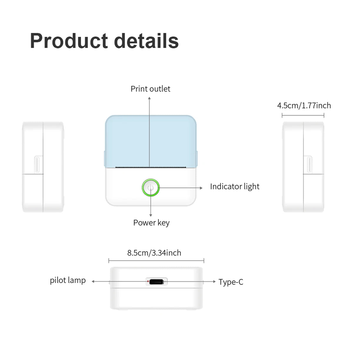 Mini HD Portable Label Thermal Printer Endurance Bluetooth Printer for Student Error Title Note Wrong Pocket Inkless Printing